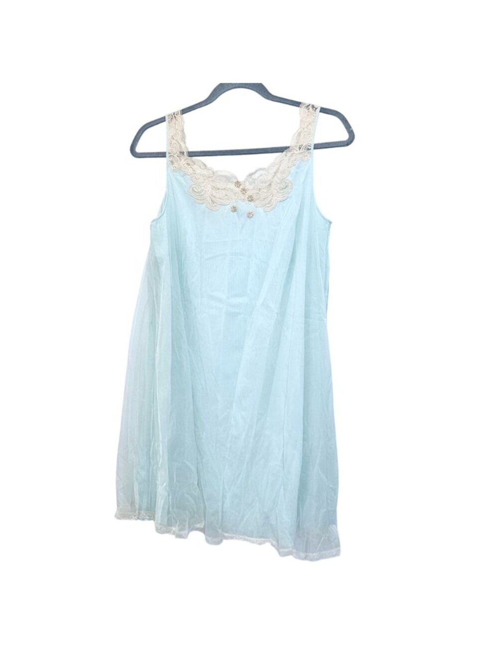 Vanity Fair Vintage 60s Chiffon Blue & Cream Nightgown Sheer Gown & Robe Small - Picture 2 of 4